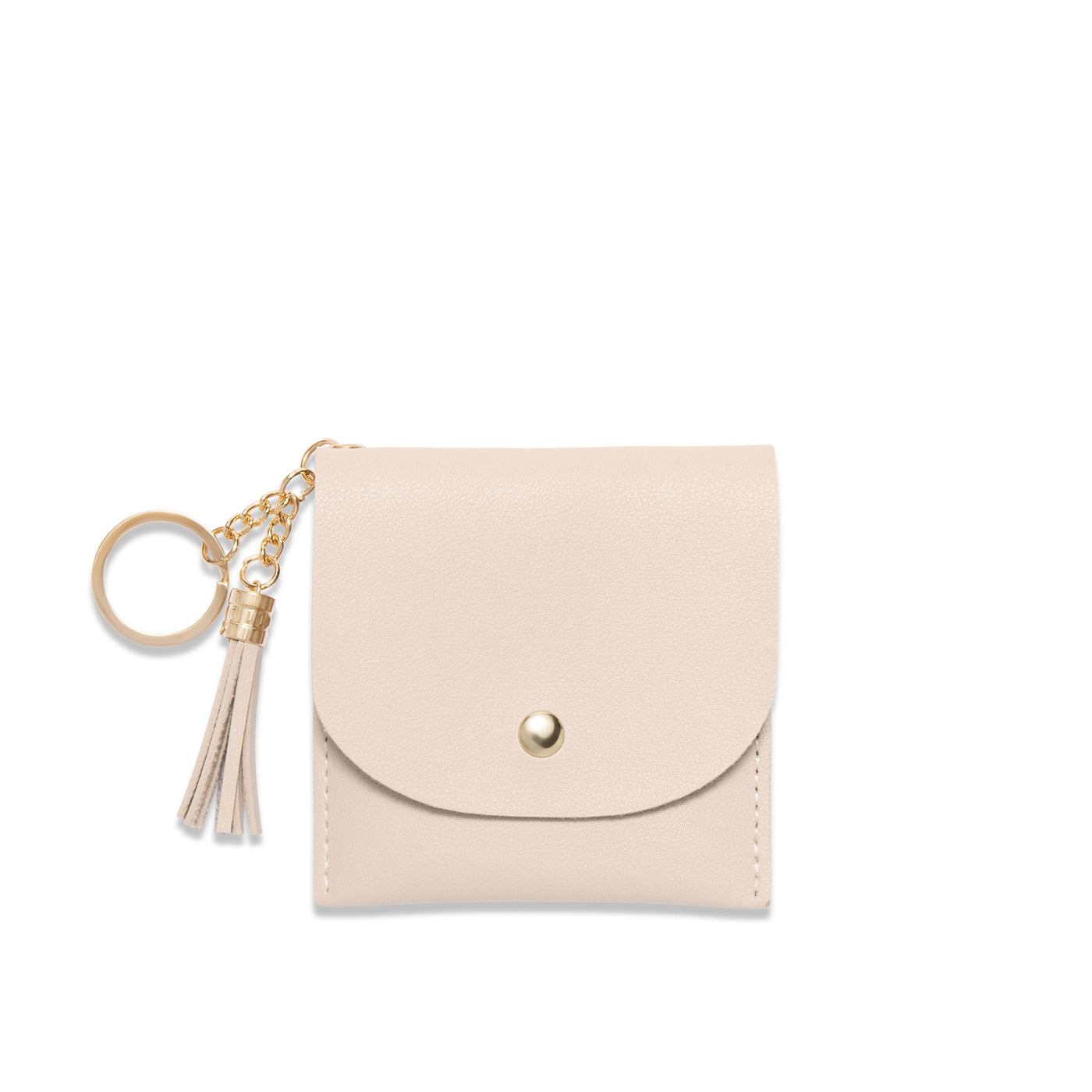 Lark and Ives / Vegan Leather Accessories / Small Accessories / Wallet / Mini Wallet / Card Case / Card Holder / Button snap closure / Flap Wallet / Card Purse with Gold Button and Keyring / Cream Shade