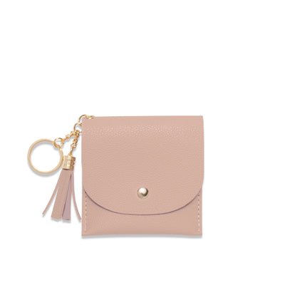 Lark and Ives / Vegan Leather Accessories / Small Accessories / Wallet / Mini Wallet / Card Case / Card Holder / Button snap closure / Flap Wallet / Card Purse with Gold Button and Keyring / Nude Shade