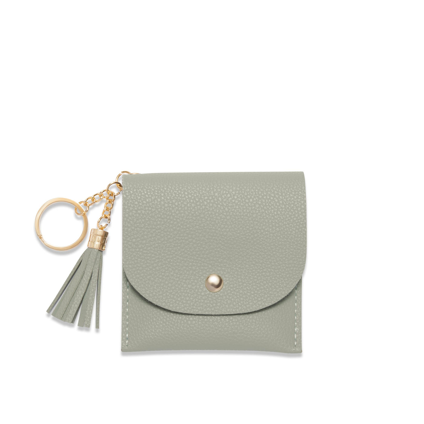 Lark and Ives / Vegan Leather Accessories / Small Accessories / Wallet / Mini Wallet / Card Case / Card Holder / Button snap closure / Flap Wallet / Card Purse with Gold Button and Keyring / Pale Green
