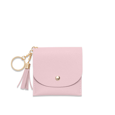 Lark and Ives / Vegan Leather Accessories / Small Accessories / Wallet / Mini Wallet / Card Case / Card Holder / Button snap closure / Flap Wallet / Card Purse with Gold Button and Keyring / Light Pink