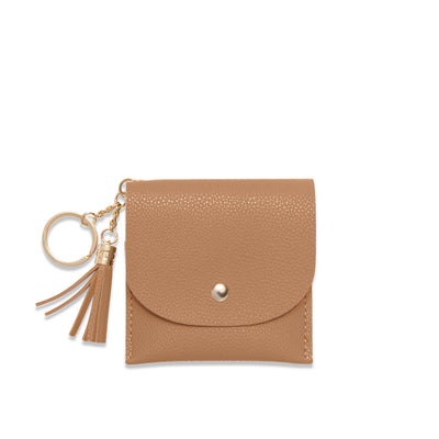 Lark and Ives / Vegan Leather Accessories / Small Accessories / Wallet / Mini Wallet / Card Case / Card Holder / Button snap closure / Flap Wallet / Card Purse with Gold Button and Keyring / Brown