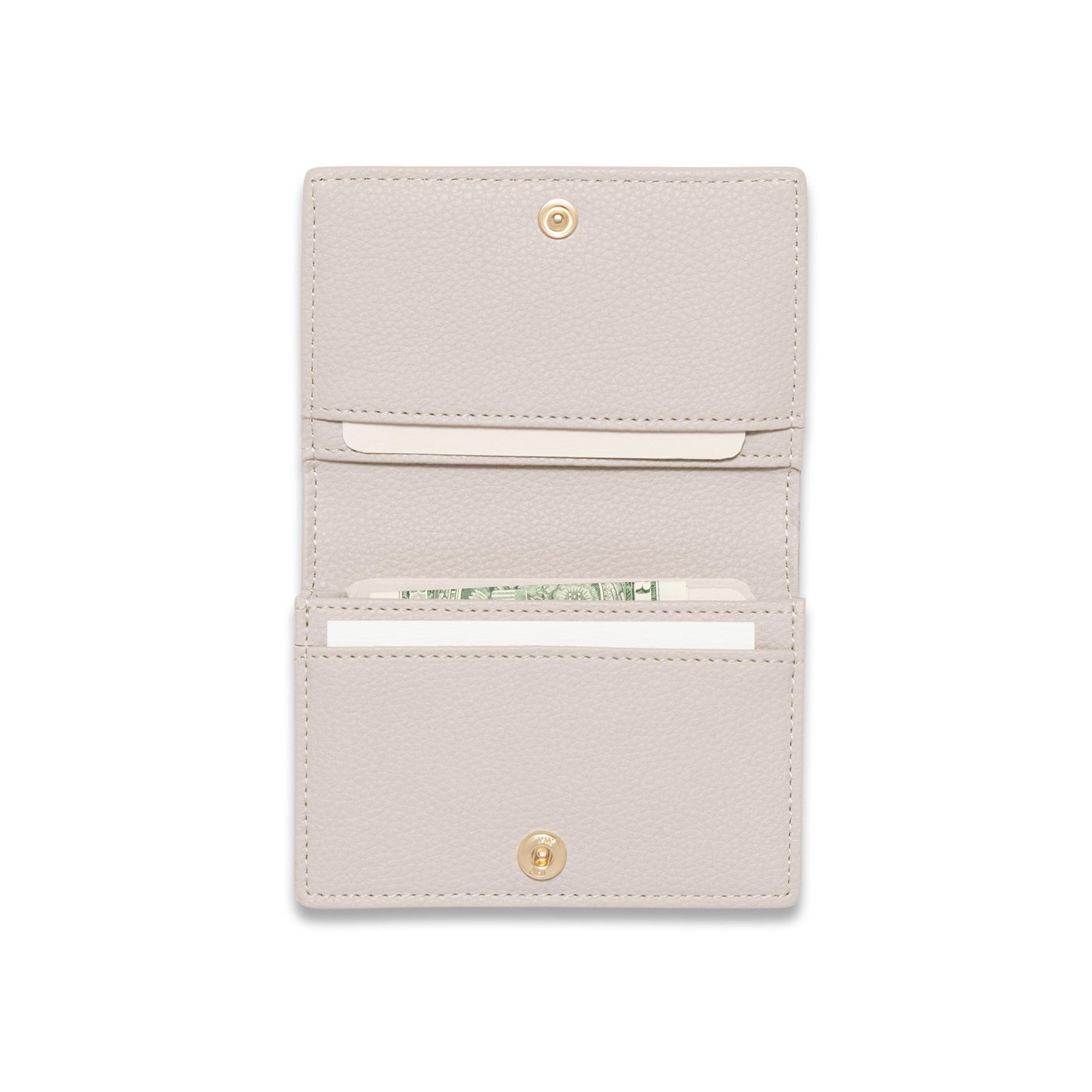 Lark and Ives / Vegan Leather Accessories / Small Accessories / Wallet / Mini Wallet / Card Case / Card Holder / Button snap closure / Fold Wallet / Light Beige Card Case with money and cards