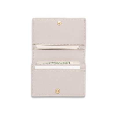 Lark and Ives / Vegan Leather Accessories / Small Accessories / Wallet / Mini Wallet / Card Case / Card Holder / Button snap closure / Fold Wallet / Light Beige Card Case with money and cards
