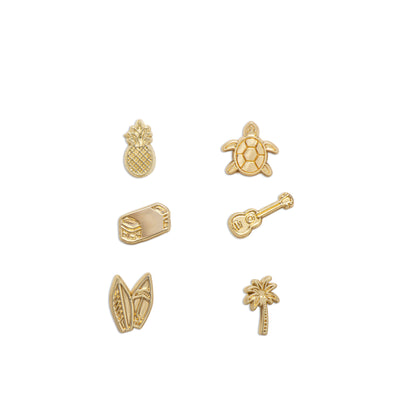 Lark and Ives / Lapel Pins / Pushboard Pins / Gold Pin / Gold Accessories / Set of 6 Pins / Hawaii Themed
