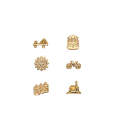 Lark and Ives / Lapel Pins / Pushboard Pins / Gold Pin / Gold Accessories / Set of 6 Pins / San Francisco Themed