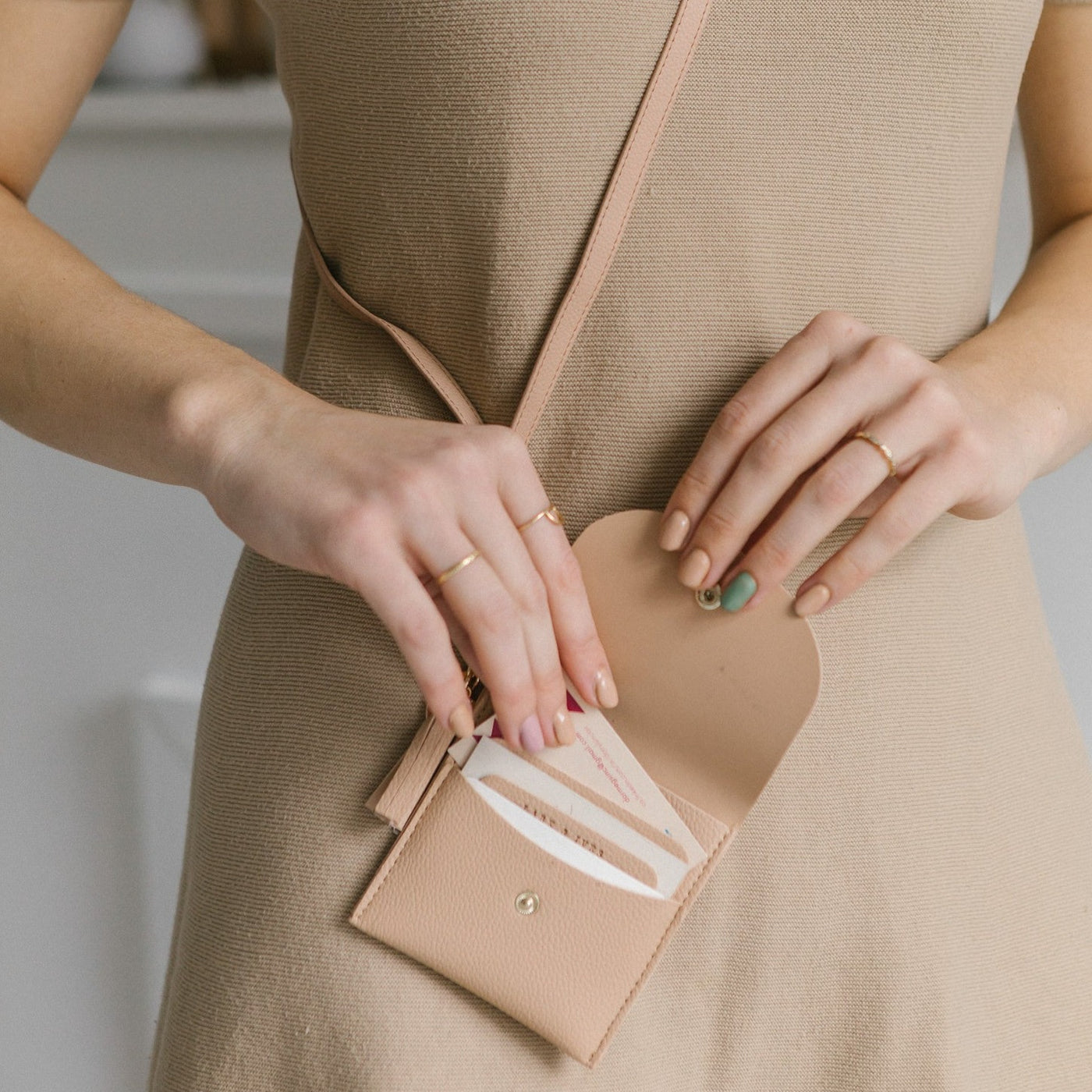Lark and Ives / Vegan Leather Accessories / Adjustable Strap / Removable Strap / Bag Strap / Nude Pink / Card Purse on Strap