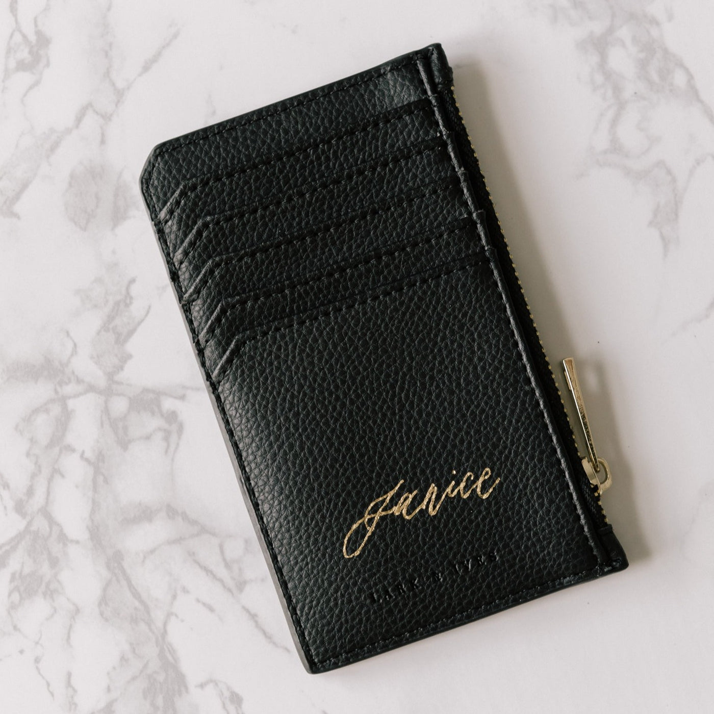 Lark and Ives / Vegan Leather Accessories / Small Accessories / Wallet / Mini Wallet / Card Case / Card Holder / Zippered Wallet / Zipper closure / Gold Foil Personalized Card Holder