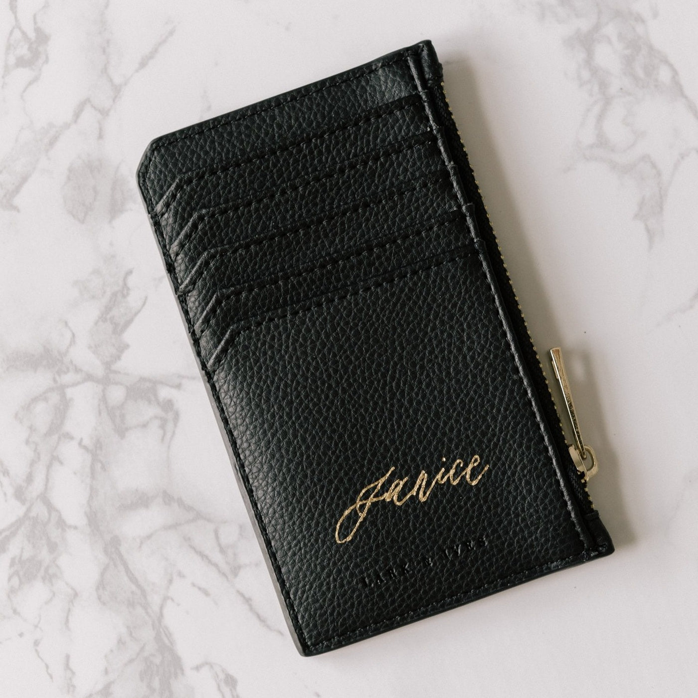 Lark and Ives / Vegan Leather Accessories / Small Accessories / Wallet / Mini Wallet / Card Case / Card Holder / Zippered Wallet / Zipper closure / Gold Foil Personalized Card Holder