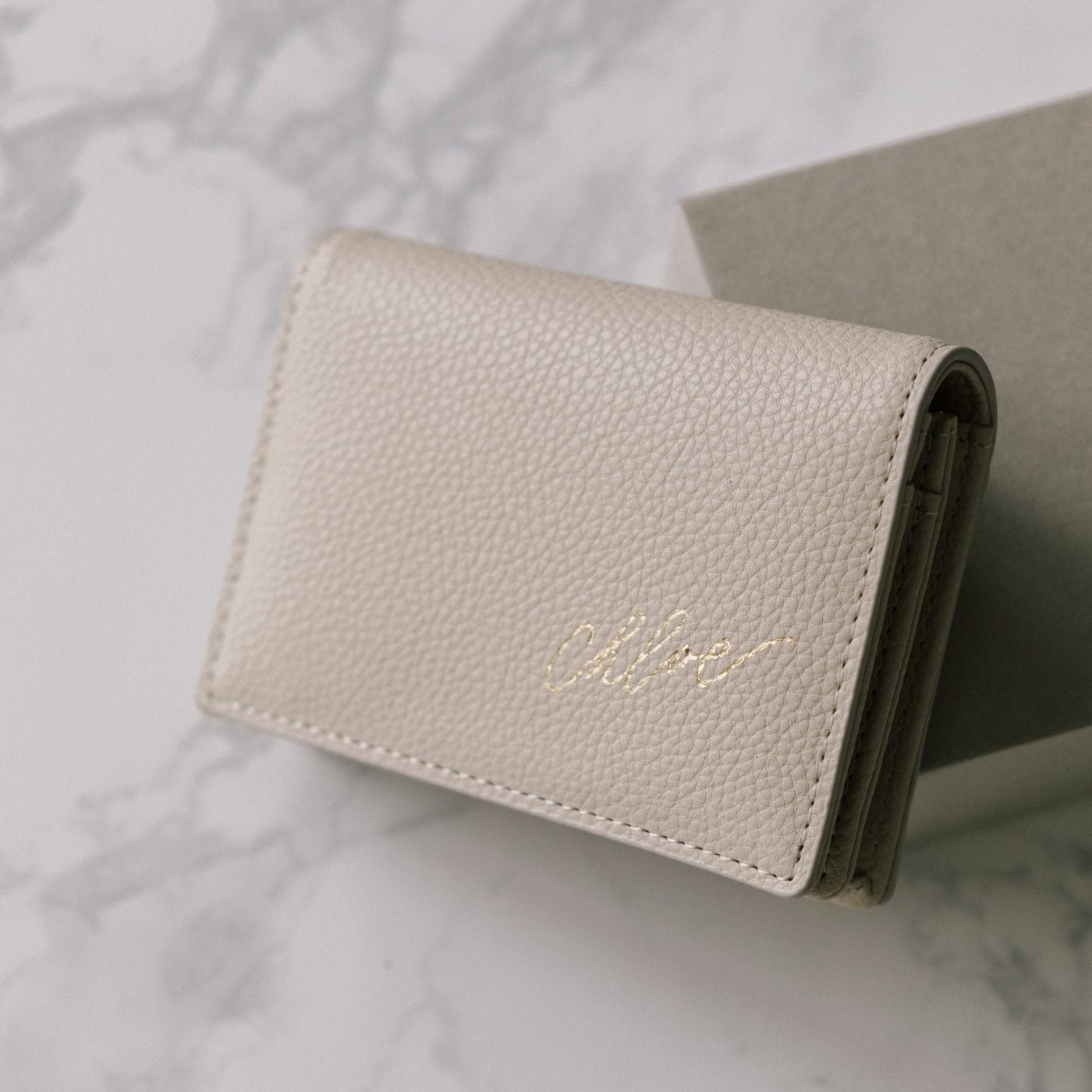 Lark and Ives / Vegan Leather Accessories / Small Accessories / Wallet / Mini Wallet / Card Case / Card Holder / Button snap closure / Fold Wallet / Gold Foil Personalized Light Beige Card Holder
