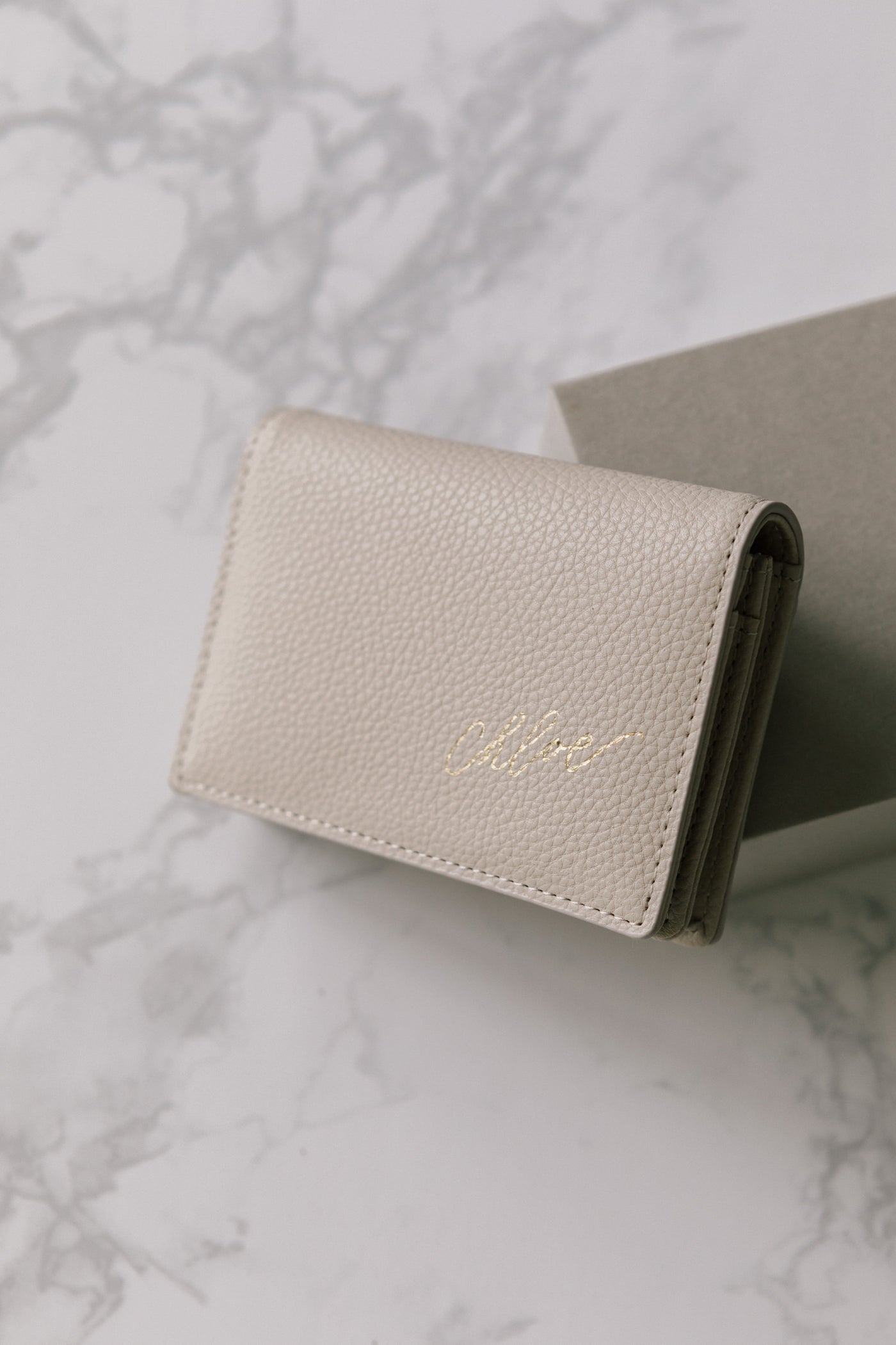 Lark and Ives / Vegan Leather Accessories / Small Accessories / Wallet / Mini Wallet / Card Case / Card Holder / Button snap closure / Fold Wallet / Gold Foil Personalized Light Beige Card Holder