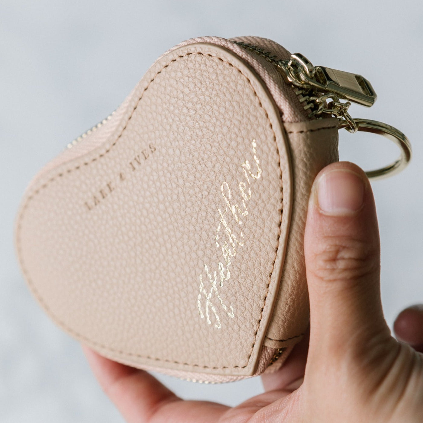 Lark and Ives / Vegan Leather Accessories / Small Accessories / Coin Purse / Heart shaped / Coin Pouch / Mini Wallet / Gold foil personalization on Nude Pink Coin Purse