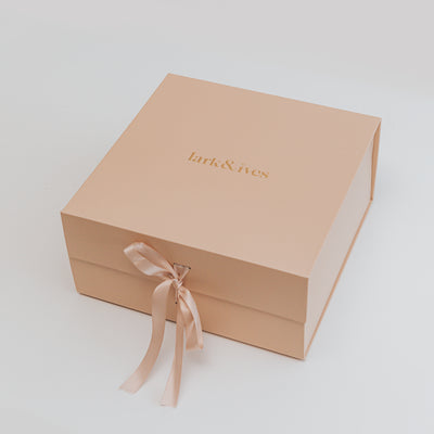 Lark and Ives / Gift Box / Gift Ideas / Gift Guide / Gift Wrapping / Gift Wrap / Bridesmaid Gift / Nude Pink / Gold Embossing / Gold Lettering