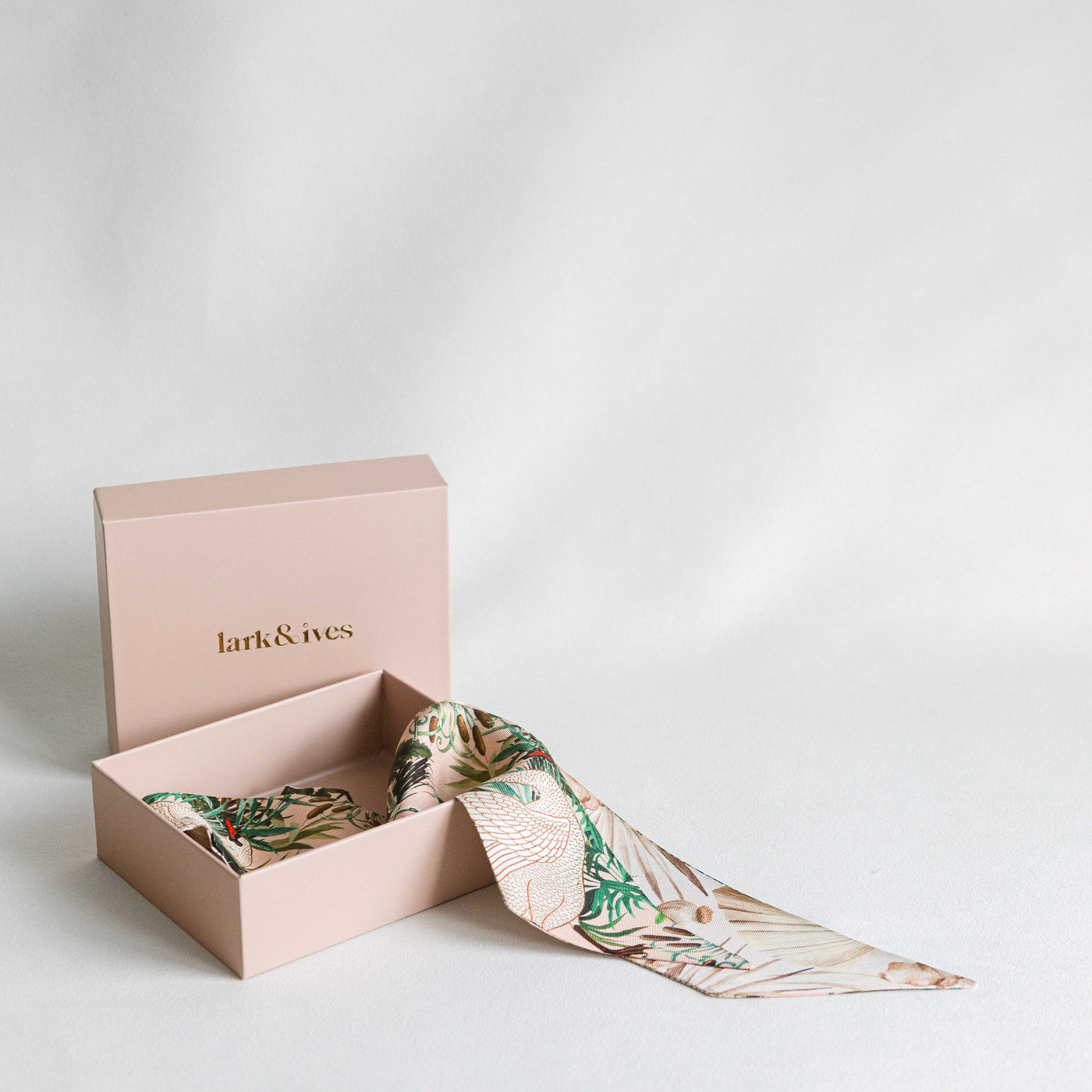 Lark and Ives / Silk Scarf / Twilly Scarf / Thin Scarf / Purse Accessories / Hair Accessories / Swan and Floral Print