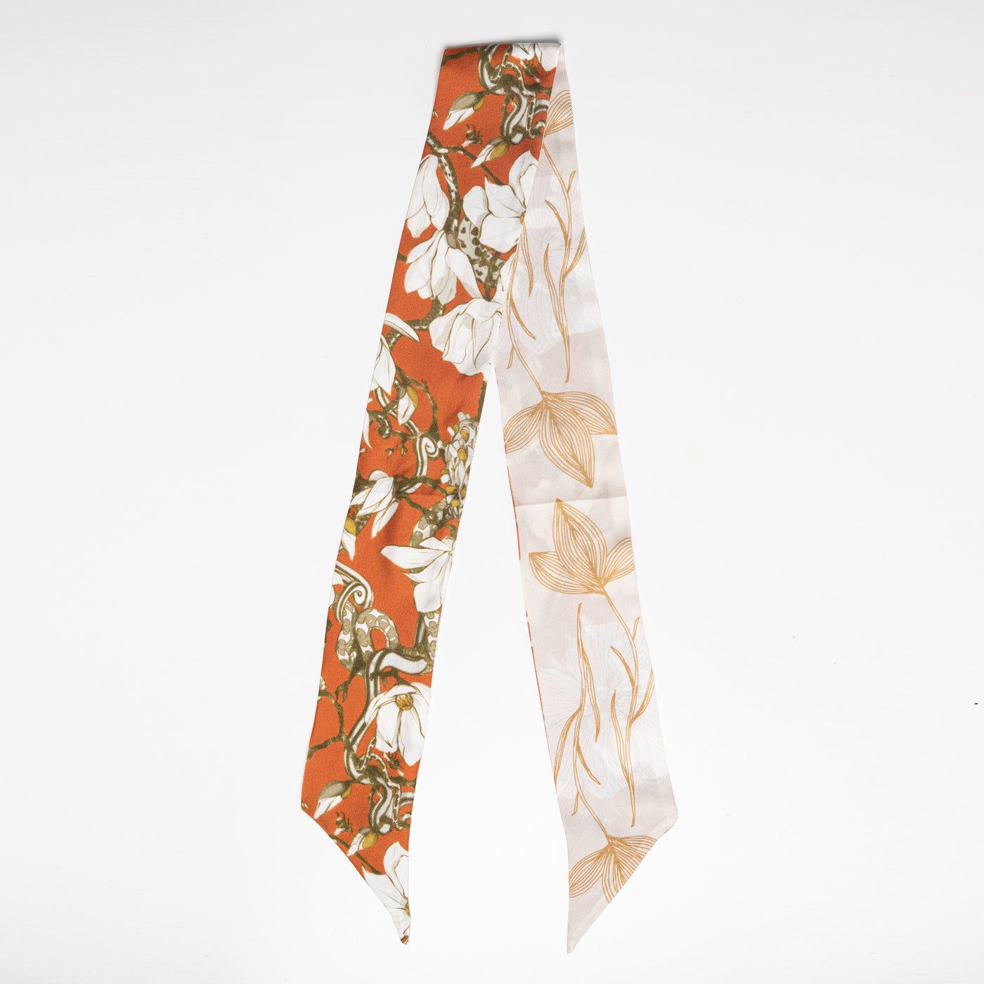 Lark and Ives / Silk Scarf / Twilly Scarf / Thin Scarf / Purse Accessories / Hair Accessories / Magnolia and Abstract Floral Pattern
