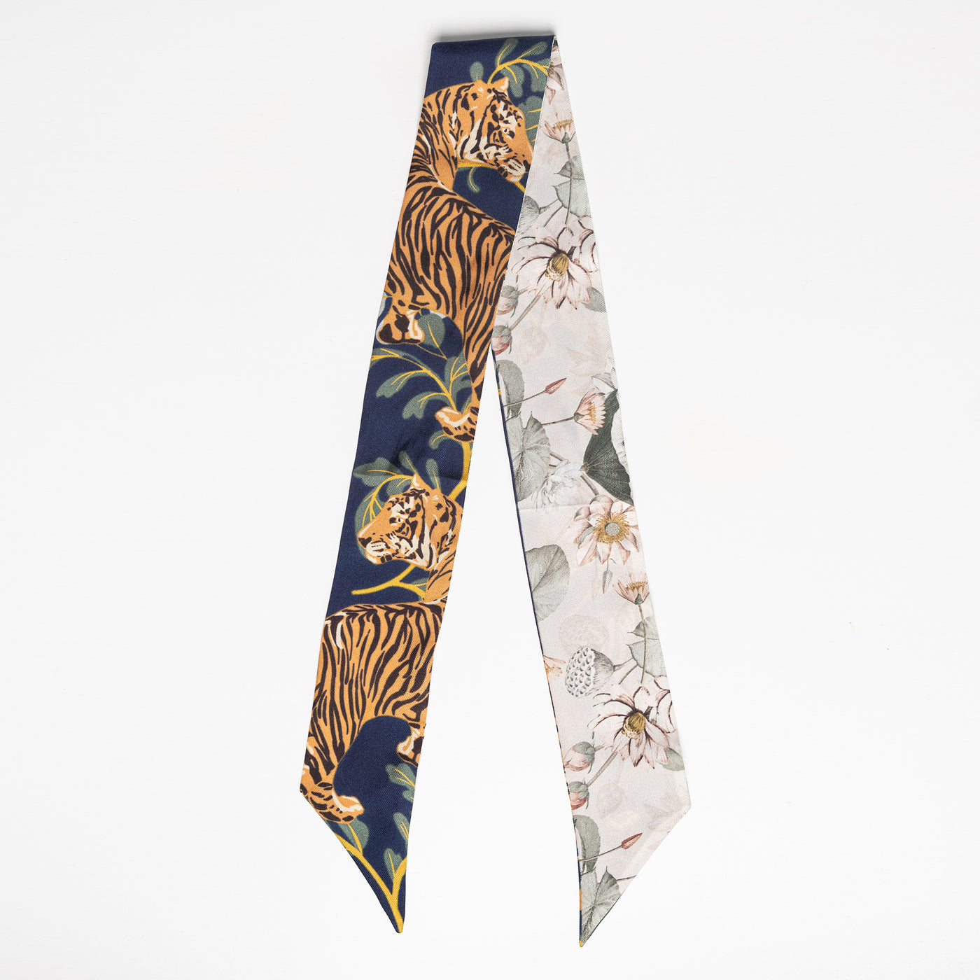 Lark and Ives / Silk Scarf / Twilly Scarf / Thin Scarf / Purse Accessories / Hair Accessories / Tiger and Lotus Pattern