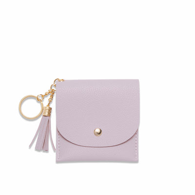 Lark and Ives / Vegan Leather Accessories / Small Accessories / Wallet / Mini Wallet / Card Case / Card Holder / Button snap closure / Flap Wallet / Card Purse with Gold Button and Keyring / Light Purple