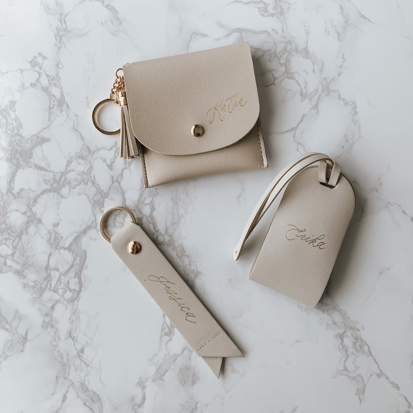 Lark and Ives / Vegan Leather Accessories / Travel Accessories / Luggage Tag / Luggage ID / Travel Tag / Minimalist Accessories / Neutral Colours / Gold Foil Personalized Luggage Tag, Card Purse and Keyholder