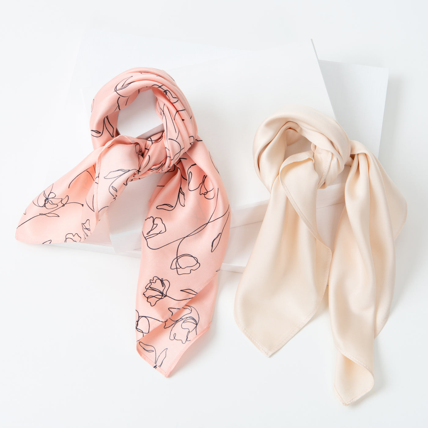 Lark and Ives / Hair Scarf / Hair Scarves / Floral Pattern / Hair Accessories / Neutral Colours / Coral and Beige / Set of two 