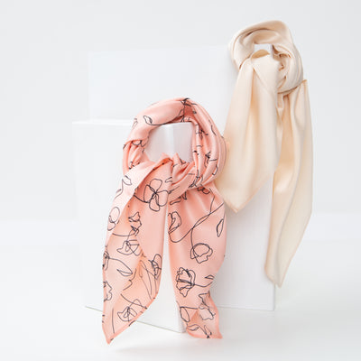 Lark and Ives / Hair Scarf / Hair Scarves / Floral Pattern / Hair Accessories / Neutral Colours / Coral and Beige / Set of two 