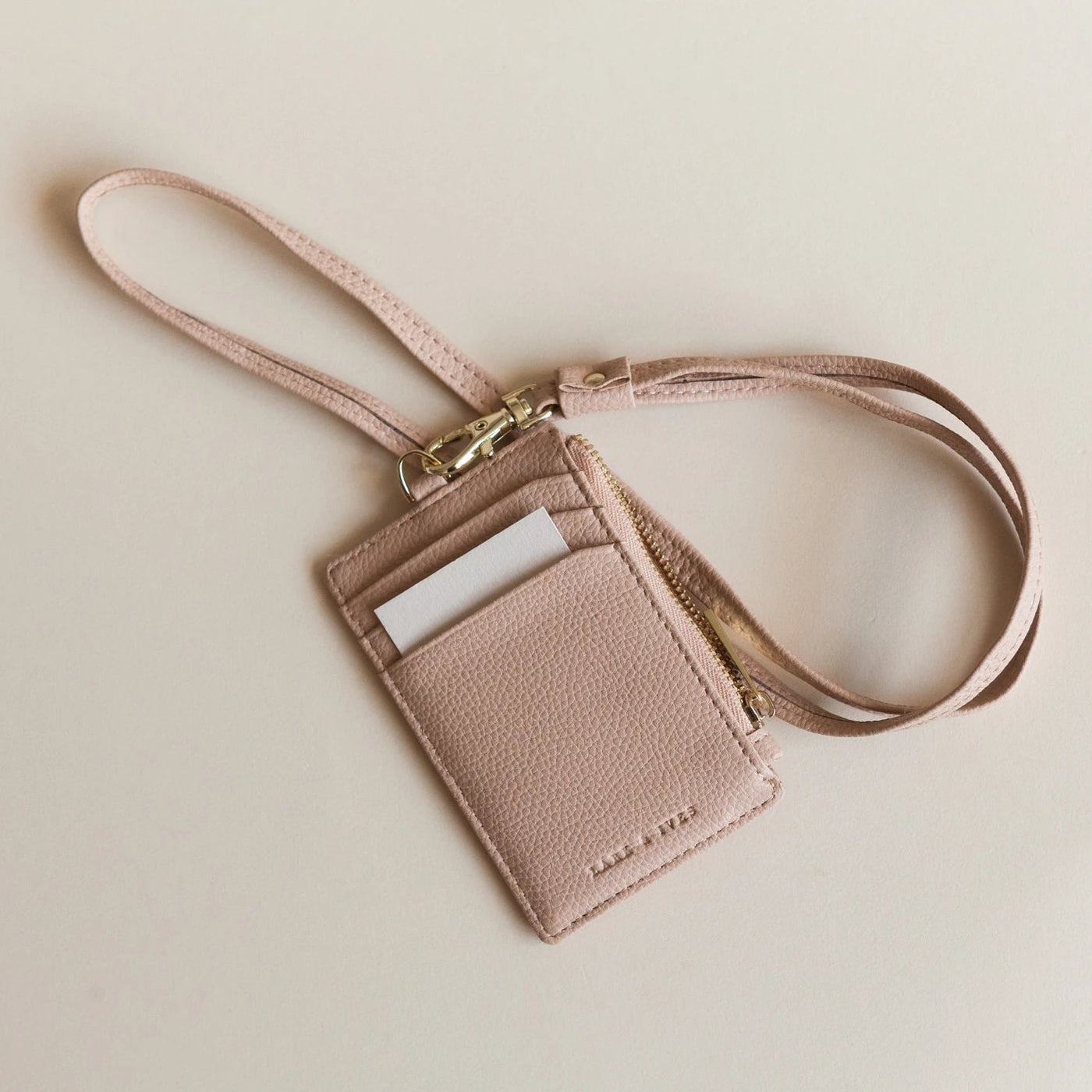 Lark and Ives Nude Lanyard / Card Case with Long Strap and Zippered Compartment / Vegan Leather Accessories / Lanyard / Card Case / Work Badge Case / Lanyard