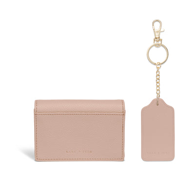 Lark and Ives / Vegan Leather Accessories / Small Accessories / Wallet / Mini Wallet / Card Case / Card Holder / Button snap closure / Fold Wallet / Tag Keychain / Keychain / Key Holder / Nude Pink Card Case and Keychain